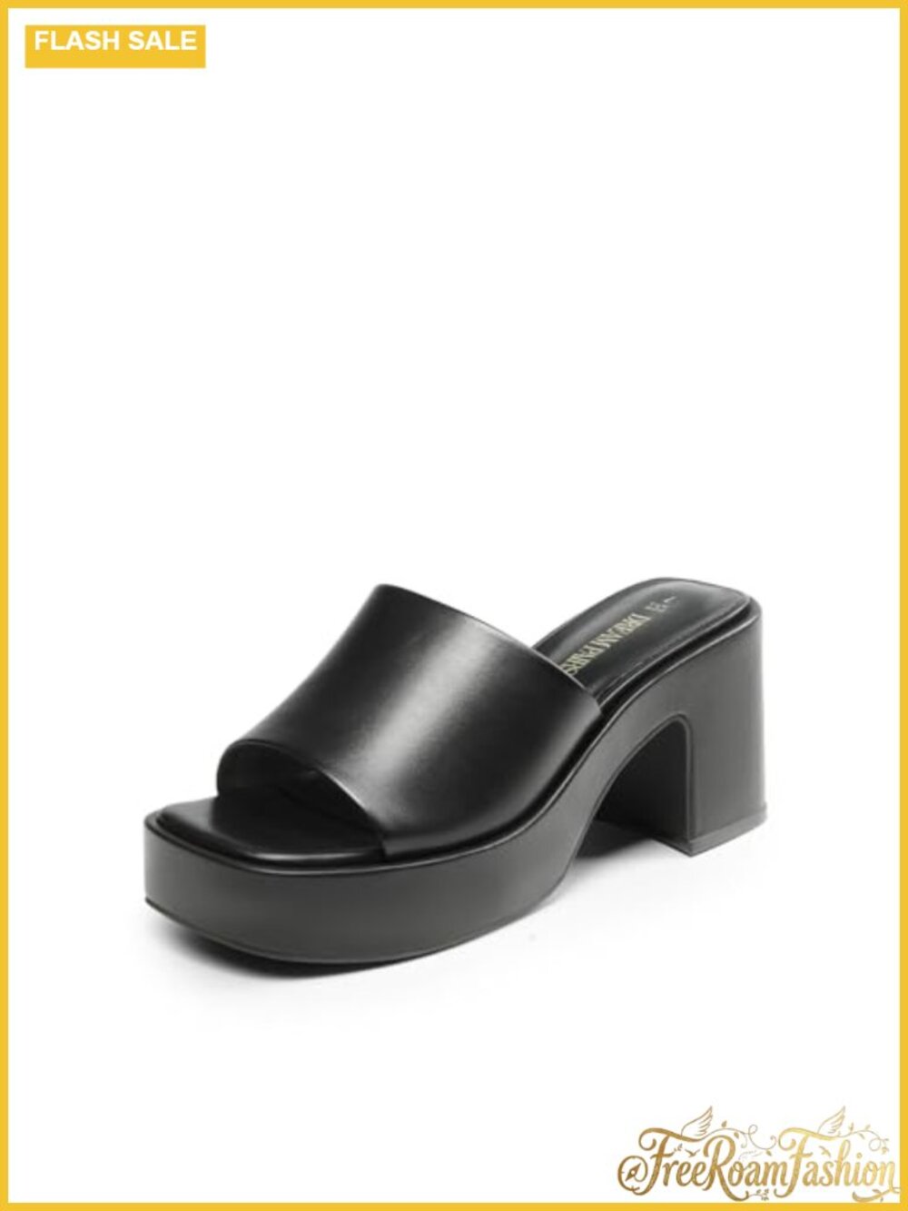 Chunky Platform Heel Sandals Square Toe Faux Leather Slip On Mule